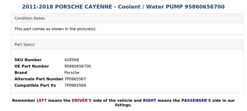 Porsche Cayenne 2011-2018 - Bomba de agua/refrigerante 95860656700 Foto 4 de 4