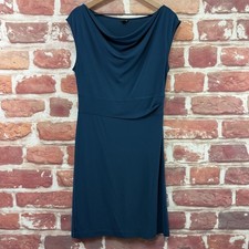 Ann Taylor Womens Dress 8 Teal Blue Draped Cowl Neck Career Work Office Stretchy
