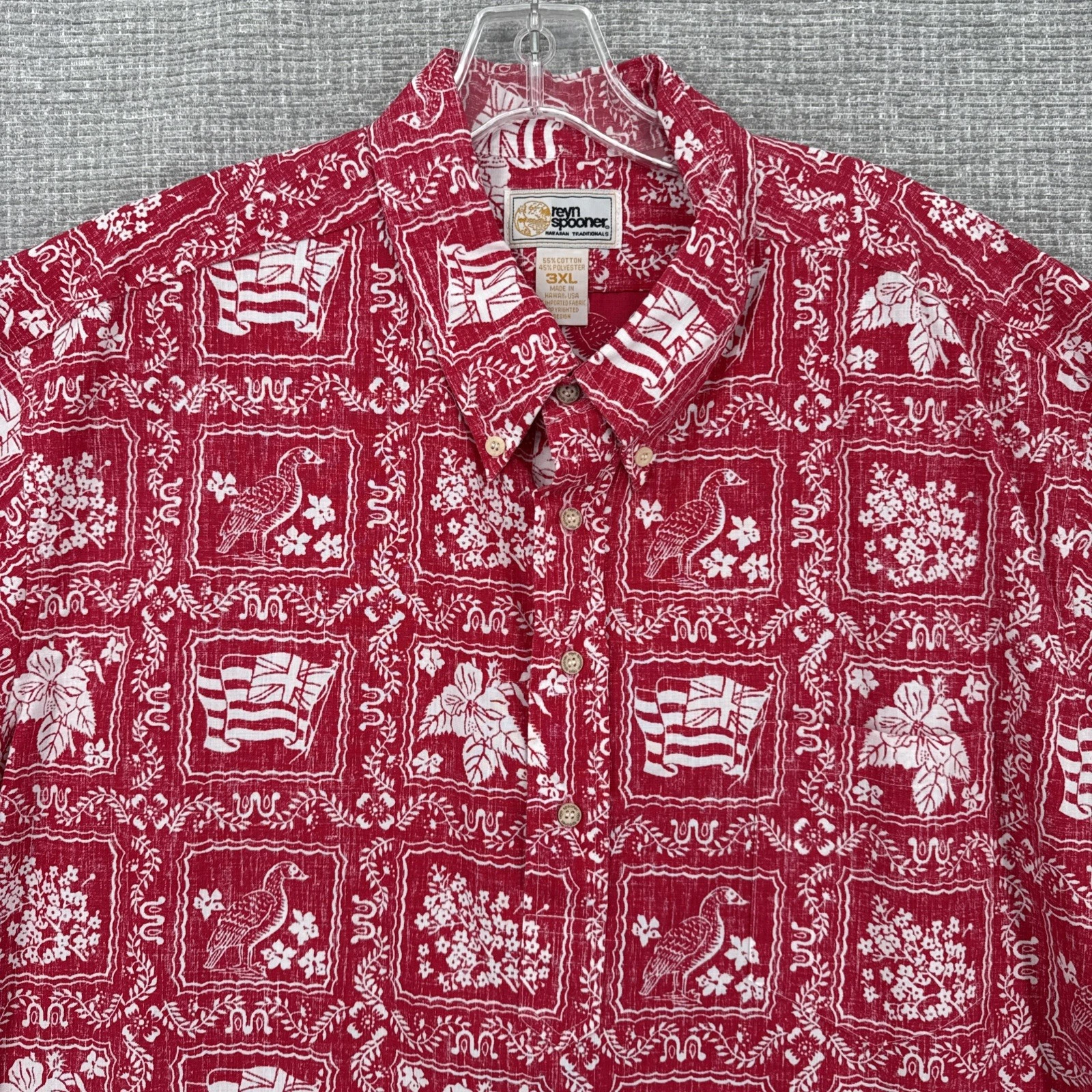 Reyn Spooner Sz 3XL Shirt Red Lahaina Sailor Cherry Goose Popover Crisp Hawaii
