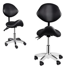 Saddle Chair With Backrest Heavy Duty Hydraulic Rolling Stool Black