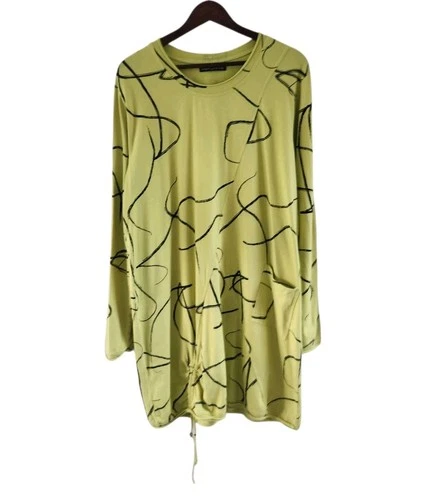 Snapdragon & Twig Green Lagenlook Tunic Dress Ruched Tie Pocket Women Size XL