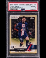 Marketplace image: 2023 Topps Chrome NSCC UEFA SuperFractor #UEFA-18 Lionel Messi 1/1 PSA 10