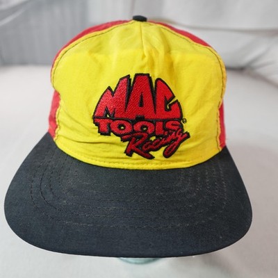 Vintage Mac Tools Racing Hat Cap Snap Back One Size Yellow Swingster Mens 90s