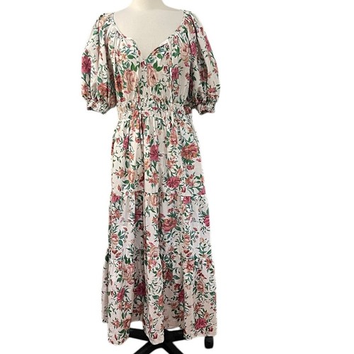 Anthropologie Somerset Maxikleid Gr. L geblümt rosa Puffärmel - Bild 3 von 9