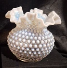 Fenton Hobnail French Opalescent Glass Vase 5” Fluted Vintage Milk Glass