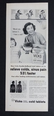 Vicks Magazine Ad Double-Buffered Cold Tablets 1950s Family Health