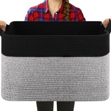 Extra Large Laundry Basket, 95L Blanket Basket for Living Room, Cotton Rope ...