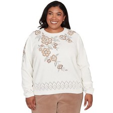Alfred Dunner Vienna Floral Embroidery Yoke Chenille Sweater Women Sizes 22262WY