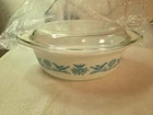 Vintage Pyrex Bluebird  Casserole 043 1 1/2 Quart Oval Dish With Lid
