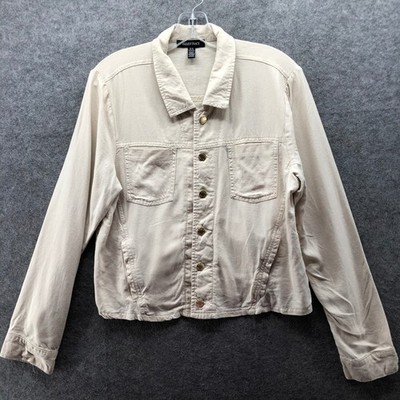 Ellen Tracy Linen Blend Utility Jacket Womens XL Beige Ivory Trucker Lightweight