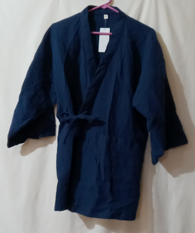 Asian cotton gauze fisherman wrap shirt (see below) L 3/4 sleeve breathable NWT