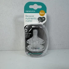 2-Pack NANOBEBE 6m+ Extra Soft Clear Silicone Nipples Fast Flow