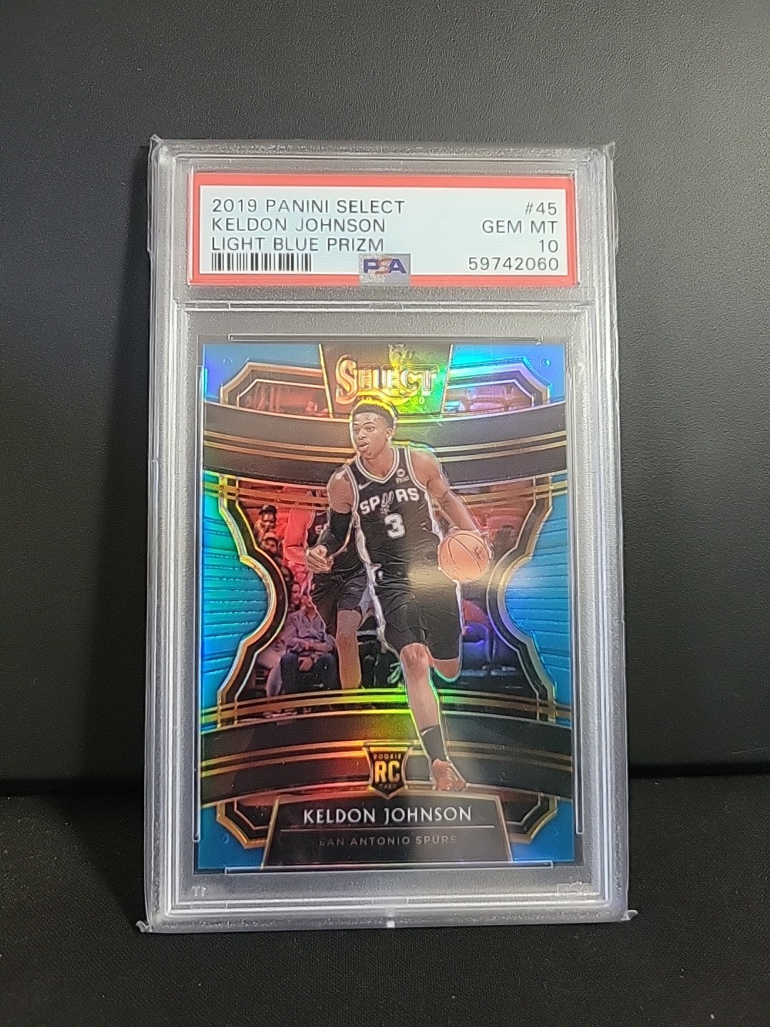 PSA 10 2019-20 Panini Select Keldon Johnson Light Blue Prizm Rookie /299 RC #45