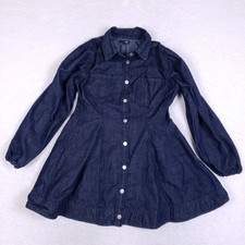 Fashion Nova Denim Mini Dress 1X Puff Sleeve Button Up Fit Flare Dark Wash