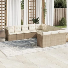 Garden Sofa Set Beige PE rattan Large Modular Garden Sofa Set