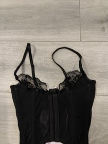 Ann Summers Black & Light Pink Satin Lace & Mesh Suspender Basque Size 36B