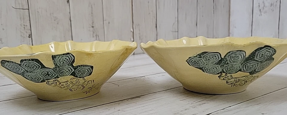 Set Of 2 Tommy Bahama Yellow & Green Floral Succulent Bowls 6.75" W/D 2.25 T Foto 4 de 4