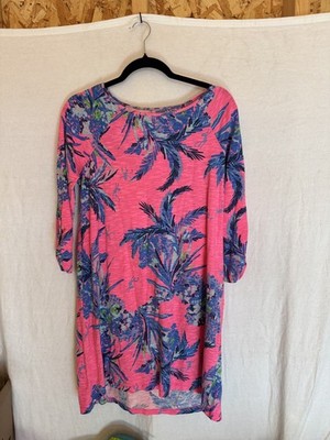 Lilly Pulitzer Dress Size M Hot Pink Blue Palm Tree Monkey Print 