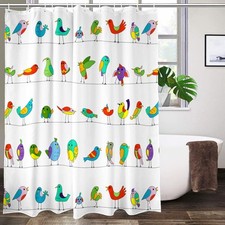 Cute Bird Shower Curtain with Colorful Birds Washable Waterproof Fabric Bath ...