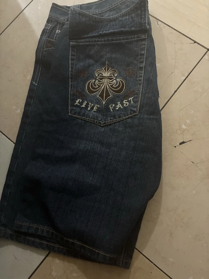 Pantalones Cortos Vaqueros Estilo Affliction DE COLECCIÓN/Y2K Grunge Gótico Talla 40 Foto 2 de 2