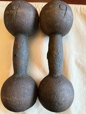 Rare Vintage 9 LB Cast Iron Globe Dumbbells Pair Antique Round Head Hand Weights