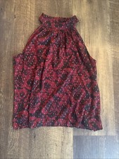 Vera Wang Red And Black Dress Blouse With Rose Design Large EUC