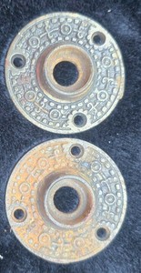 SET  Victorian Aesthetic Doorknob Rosette 2" Antique 1880s Cast Iron Escutcheon