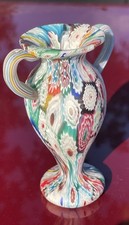 Murano Italian Venetian Fratelli Toso Millefiori Murrine Antique 2 Handel Vase