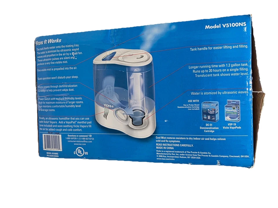 Vicks Ultrasonic Quiet Cool Mist Humidifier 1.2Gal Med/Lg Room Up To 20Hrs - Image 2 of 4