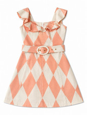 ASOS Juniors M Peach & White Harlequin Fit & Flare Short Belted Dress