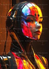 CYBERPUNK ANDROID WOMAN ART PRINT, Sci-Fi Fantasy Poster, Robot Girl Wall Decor