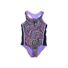 Free Country Girls Wave Mesh Front Zip One Piece Swimsuit Purple Size 8 7858