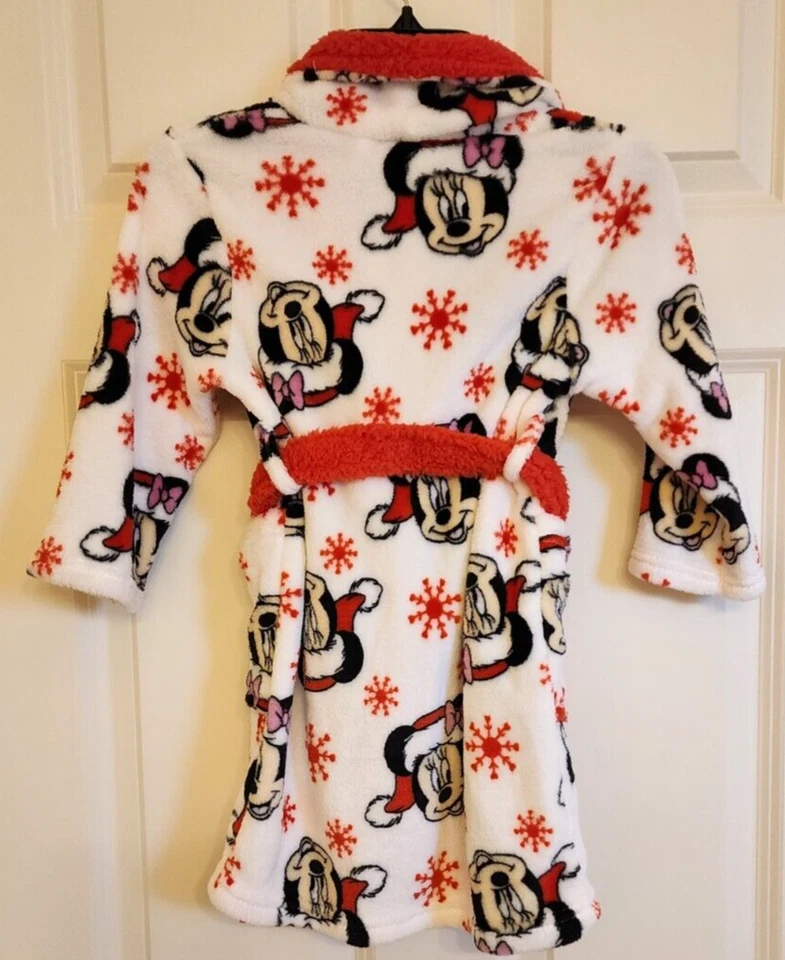 NEW Xmas Winter Girls Character Robe W/Tie Minnie Mouse White & Red Size 3T - Image 3 of 3