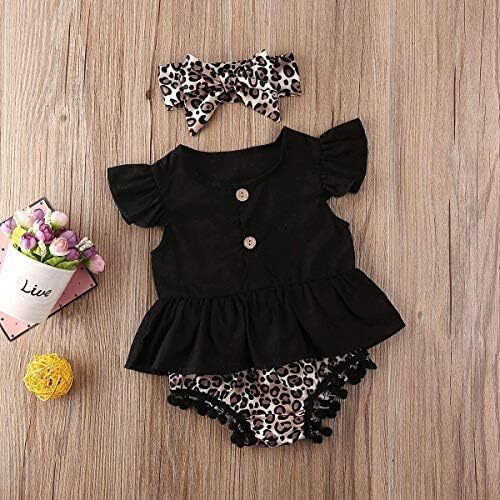 Toddler Infant Baby Girl Summer Clothes Short Sleeve T-Shirt Leopard Print Pants - Picture 10 of 11