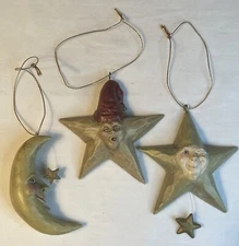 Kurt Adler Starman Christmas Ornaments Resin Lot of 3 Moon Star