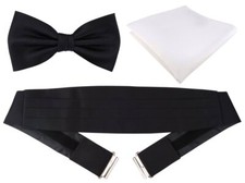 TigerTie - Kummerbund + Satin Fliege schwarz - Einstecktuch weiss, Smoking Style