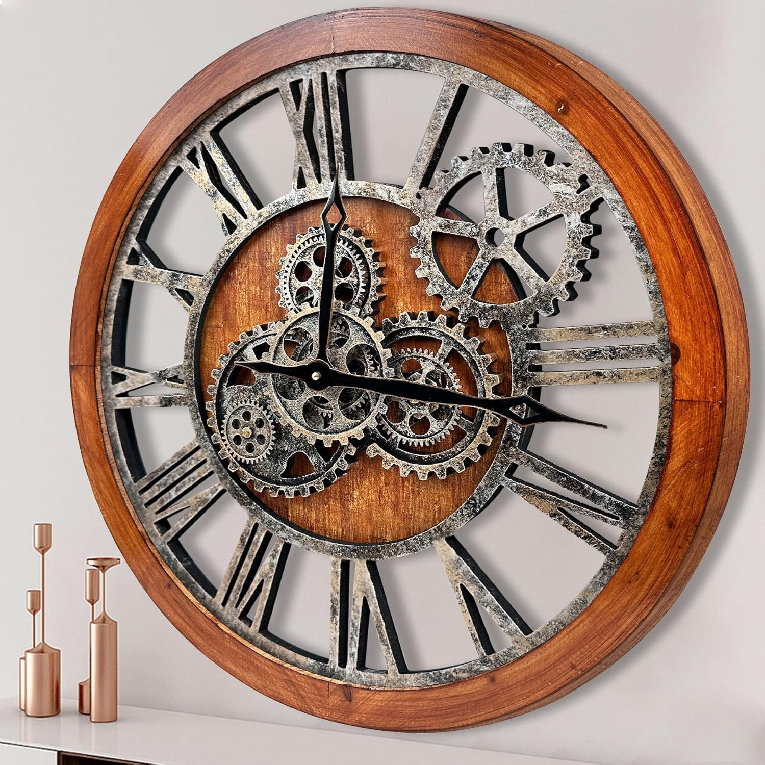 The B Style Large Wall Clock 24 Inch Moving Gear Wall Clock Oversized Vintage Fa