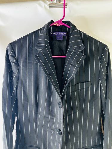 VTG 90s Ralph Lauren Purple Label Womens 8 Wool Pinstripe Blazer Suit Coat USA - Picture 3 of 9