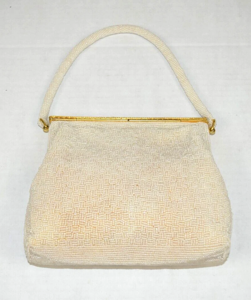 Cartera Walborg Vintage Cuentas Años 70 Perla Cuentas Colorido Floral Bordado 7"X7" Foto 4 de 4