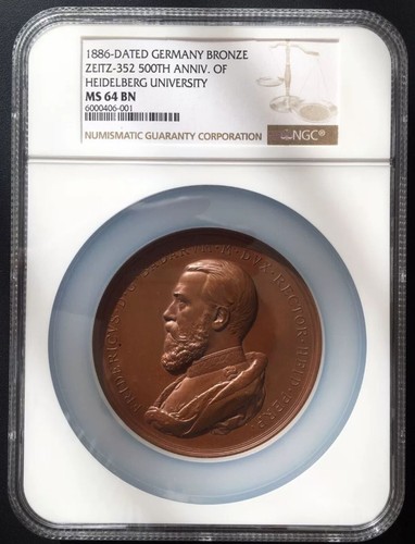 1886 Germany Bronze Medal ZEITZ-352 500TH ANNI OF Heidelberg University NGC MS64