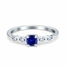 Petite Dainty Wedding Ring Round Simulated CZ 925 Sterling Silver