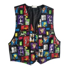 Vintage 1994 Looney Tunes Taz Sylvester Tweety Bugs Bunny Polyester Vest Mens M