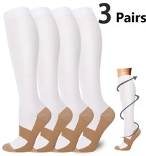 3 Pairs Copper Compression Socks Graduated Support 20-30mmHg Mens Womens S/M-XXL