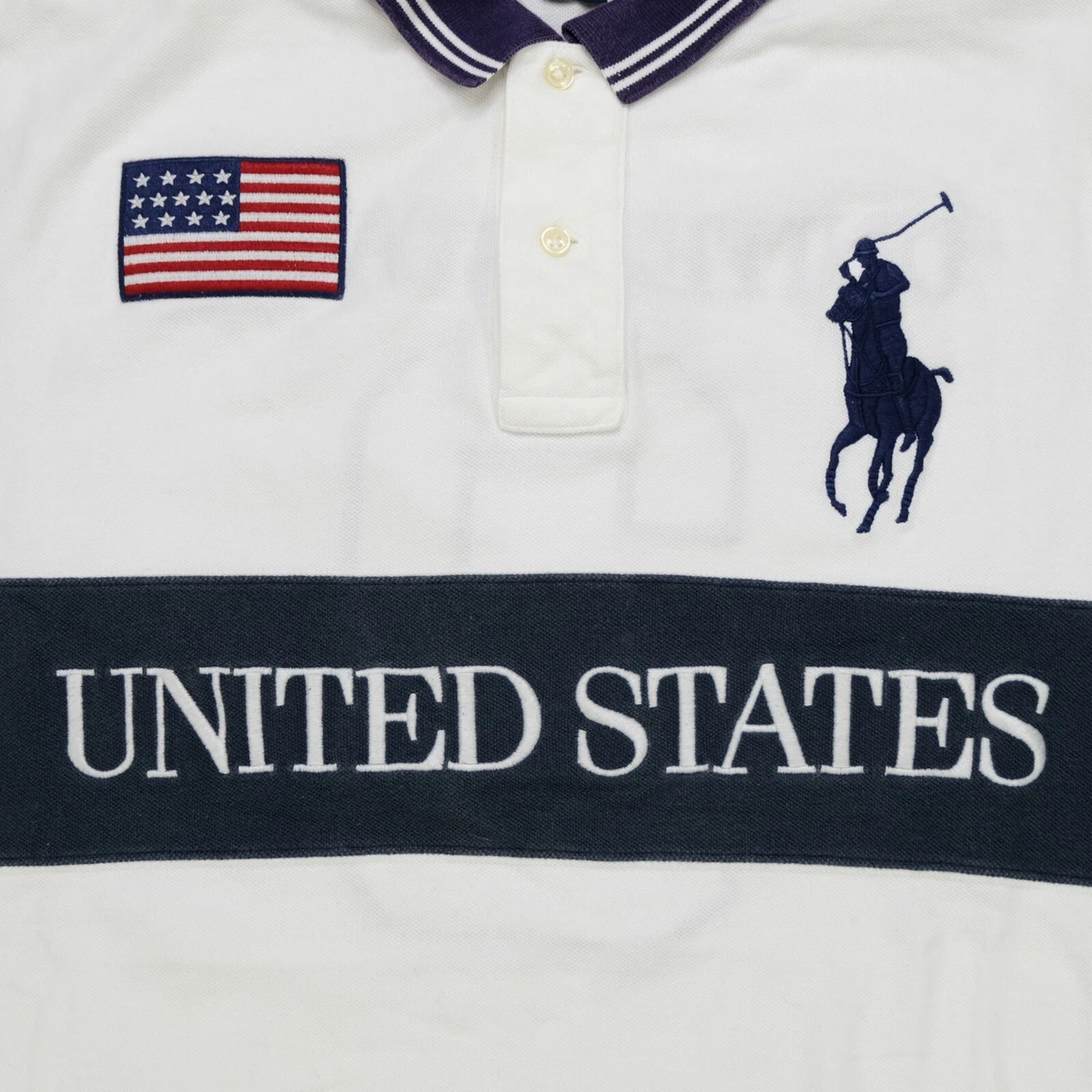 Rare VTG POLO RALPH LAUREN United States USA Flag Big Pony Rugby Shirt 2000s XL