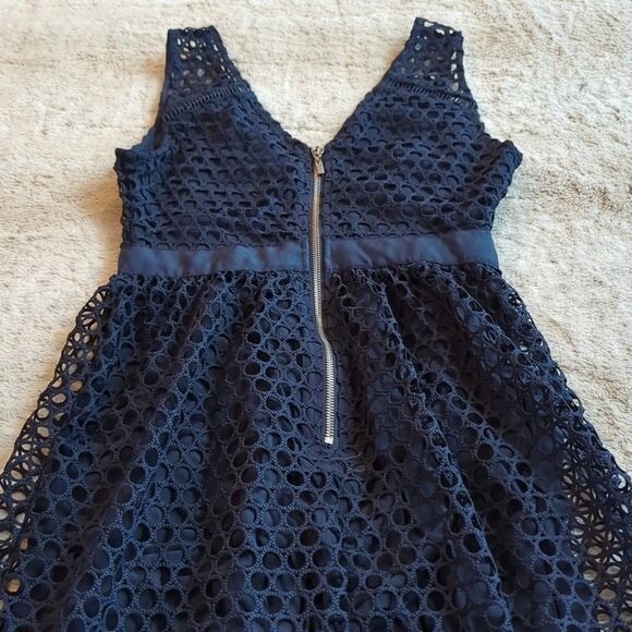 abercrombie blue lace dress Abercrombie & Fitch v-neck lace trim midaxi slip dress in blue