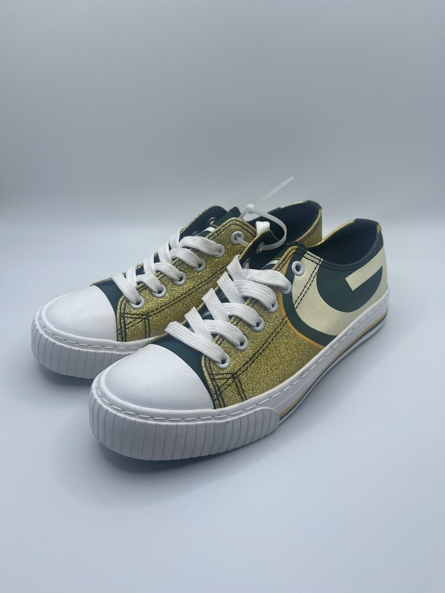 FOCO Womens NFL Green Bay Packers Glitter Canvas Sneakers Size