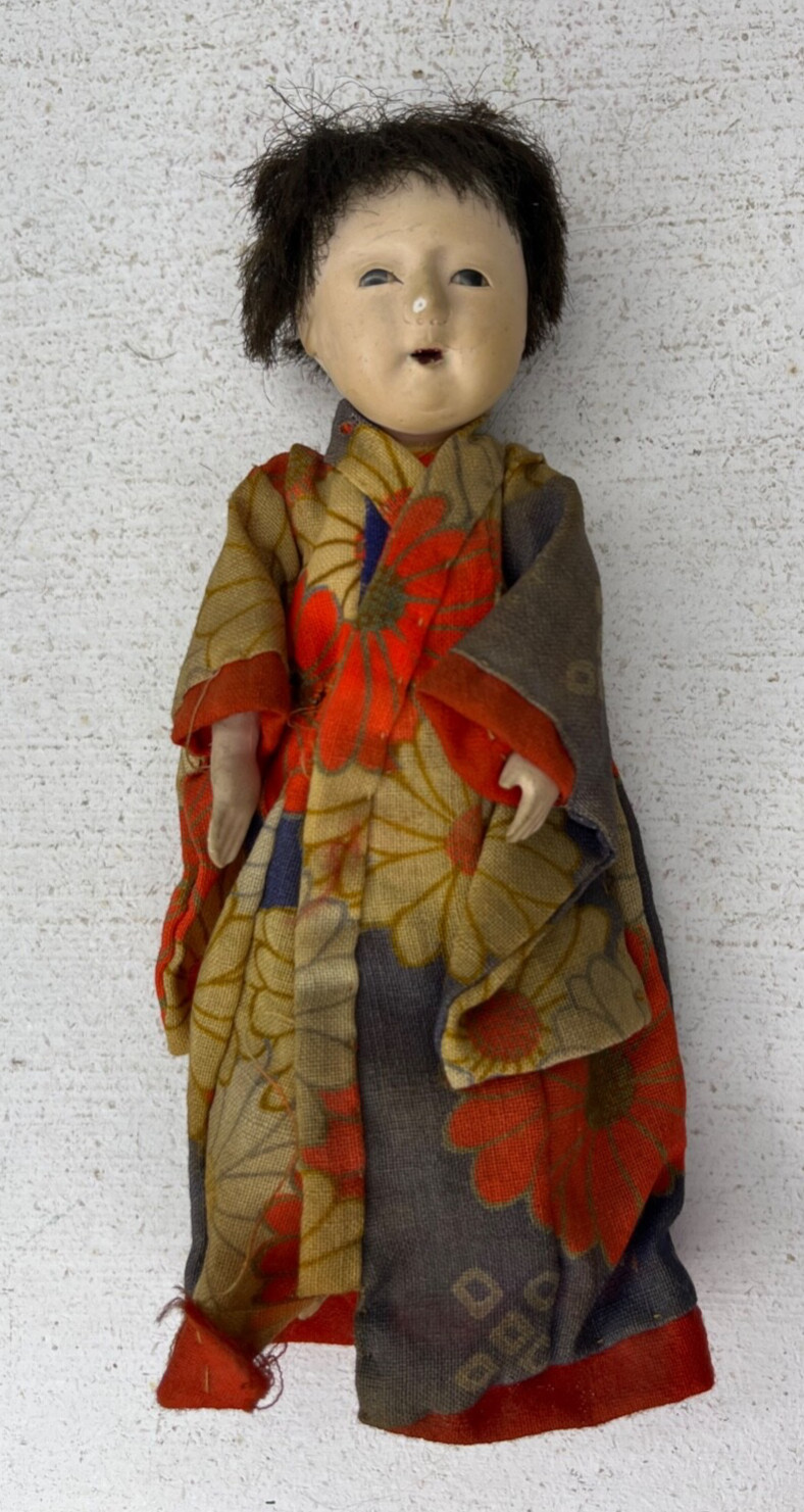 Vintage japanische GOFUN Mädchen Puppe Kimono 7" Japan antik verbunden