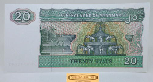 Myanmar 20 Kyats - #P43746NQ - Afbeelding 2 van 2