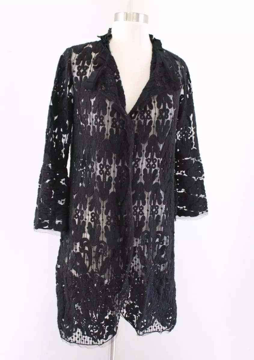 Hoss Intropia Anthropologie Black Sheer Lace Duster Size 38 Boho | eBay