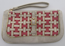 Vintage Joan Rivers wristlet money purse clutch pink stiches